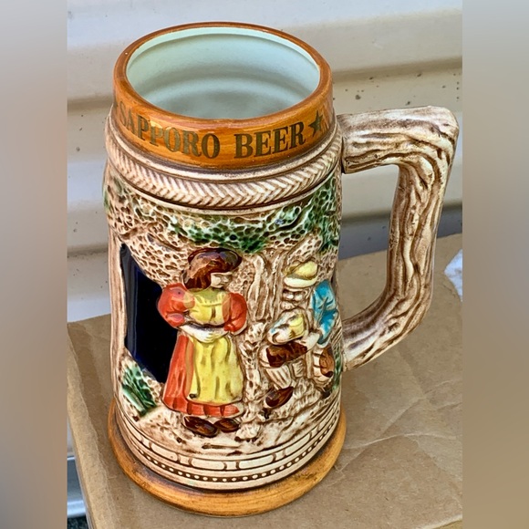 Mid Century Vtg Sapporo Japanese Beer Stein Embossed Glazed Ceramic Artwork Mug - Picture 13 of 16